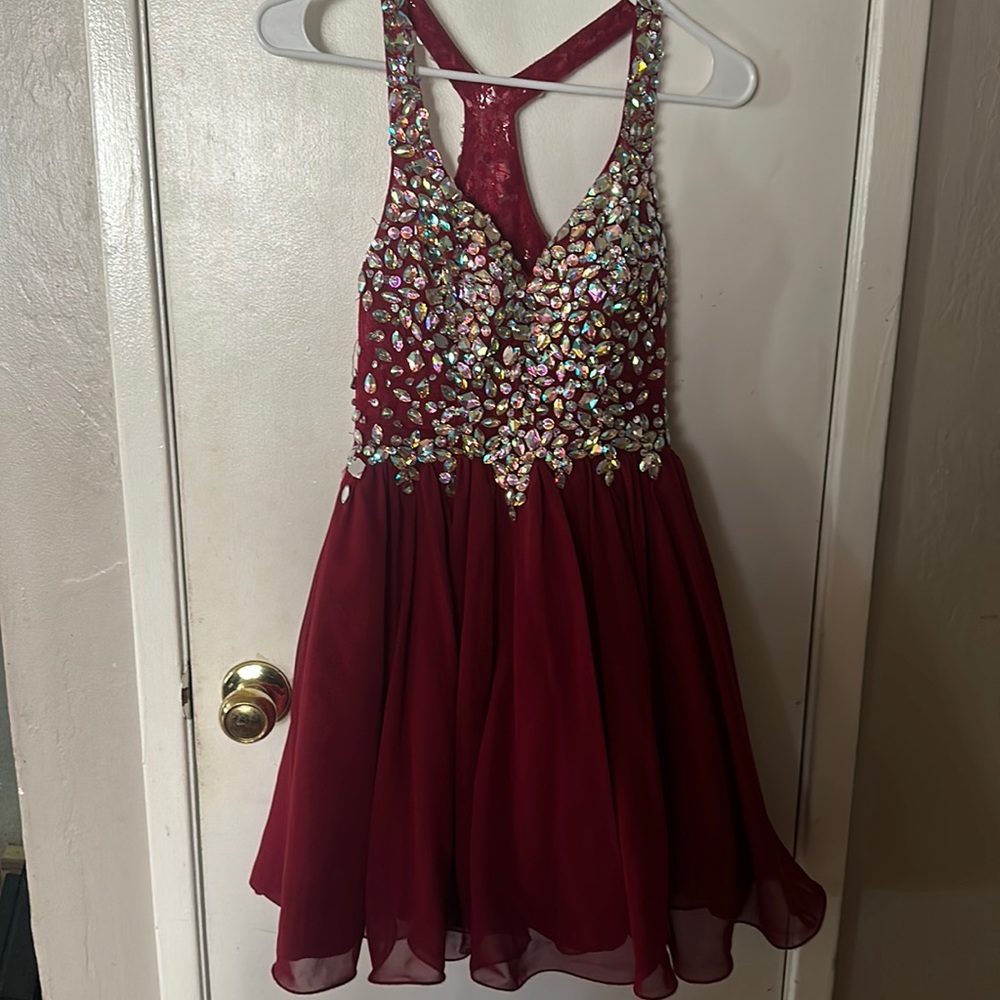 HOCO burgundy jeweled dress